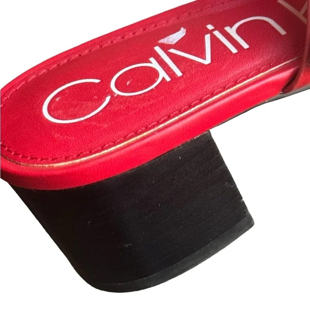 Calvin Klein ladies red leather square heels shoes size 9 - Picture 4 of 8